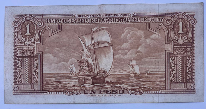 URUGUAY 1939 1  PESO P-35 Used  World Banknote Currency Cool Coins & Notes 