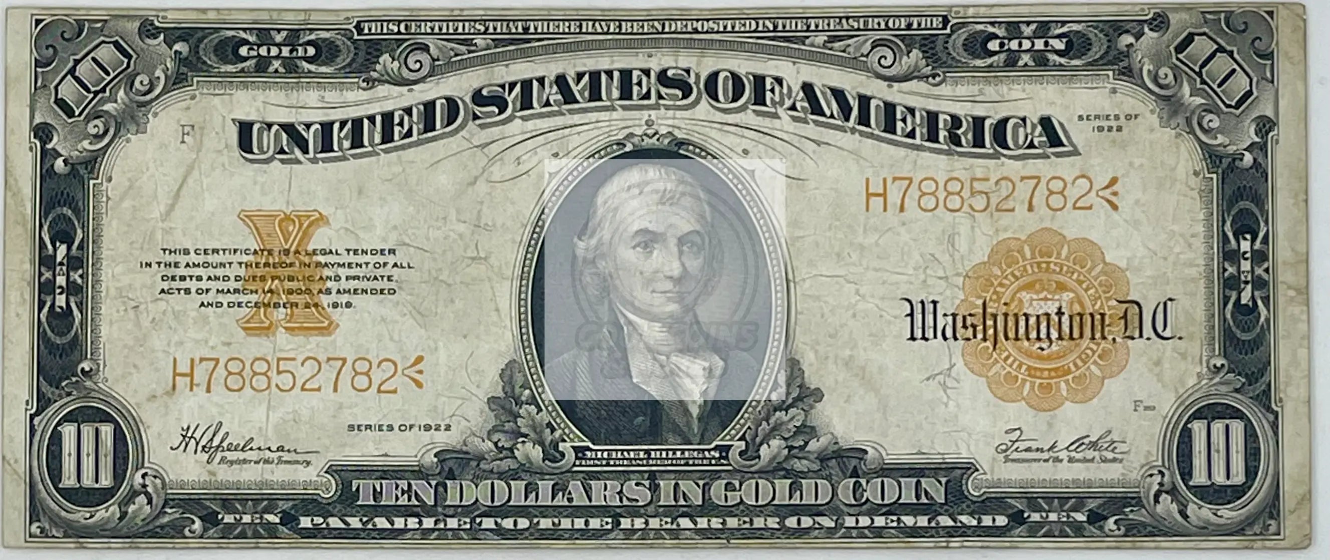 USA 1922 10 Dollar Gold Certificate FR. # 1173, Used World Banknote - Cool Coins & Notes