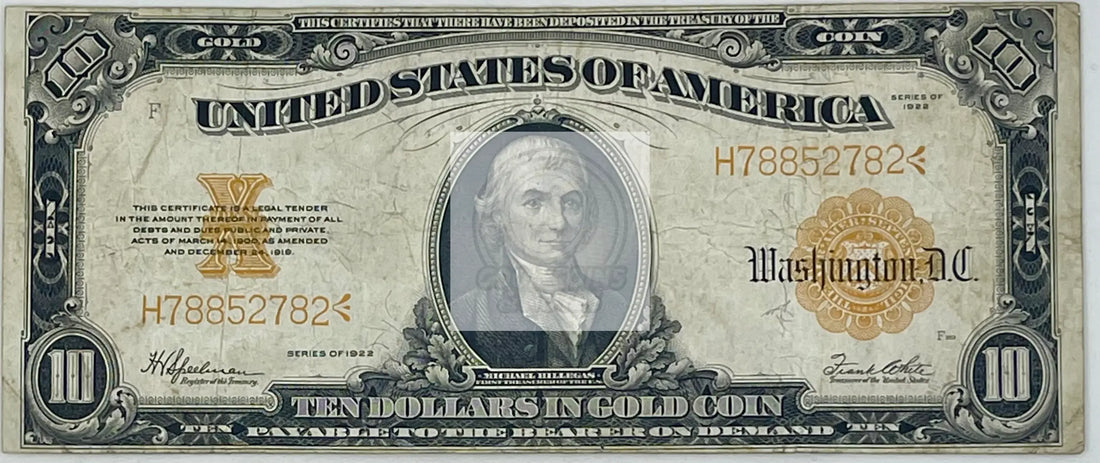 USA 1922 10 Dollar Gold Certificate FR. # 1173, Used World Banknote - Cool Coins & Notes