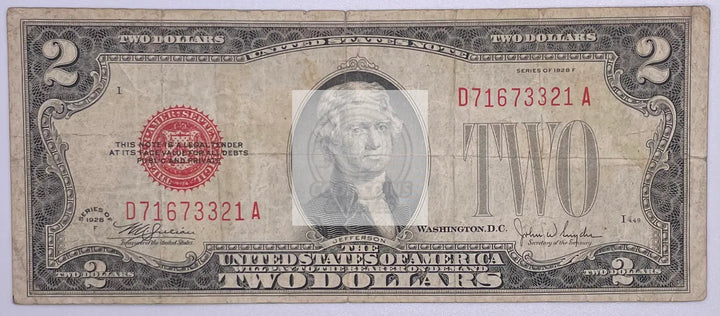 USA 1928F $2 Red Seal FR# 1507 Banknote - Cool Coins & Notes