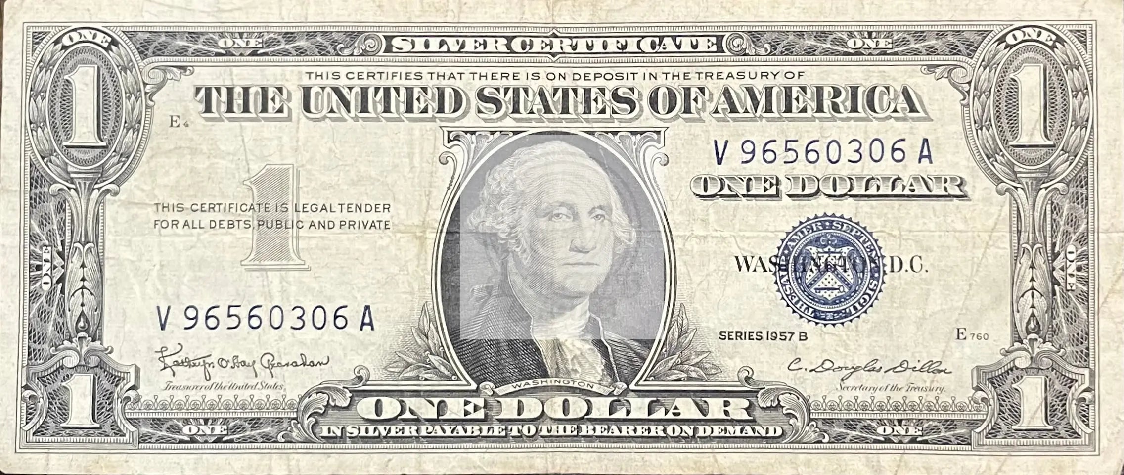 USA 1957 B $1 Dollar Silver Cert Circulated Banknote Cool Coins & Notes 