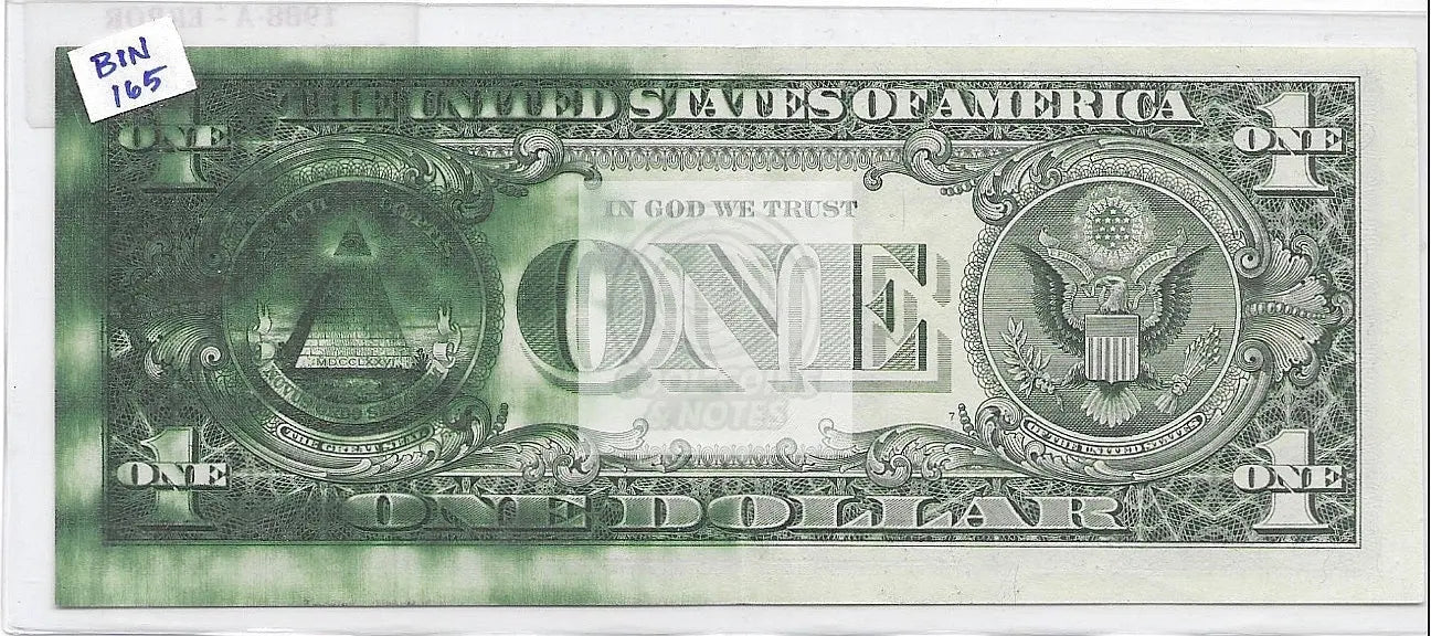 USA 1988 A $1 Error banknote with ink smear and flooded plate numismatic anomaly