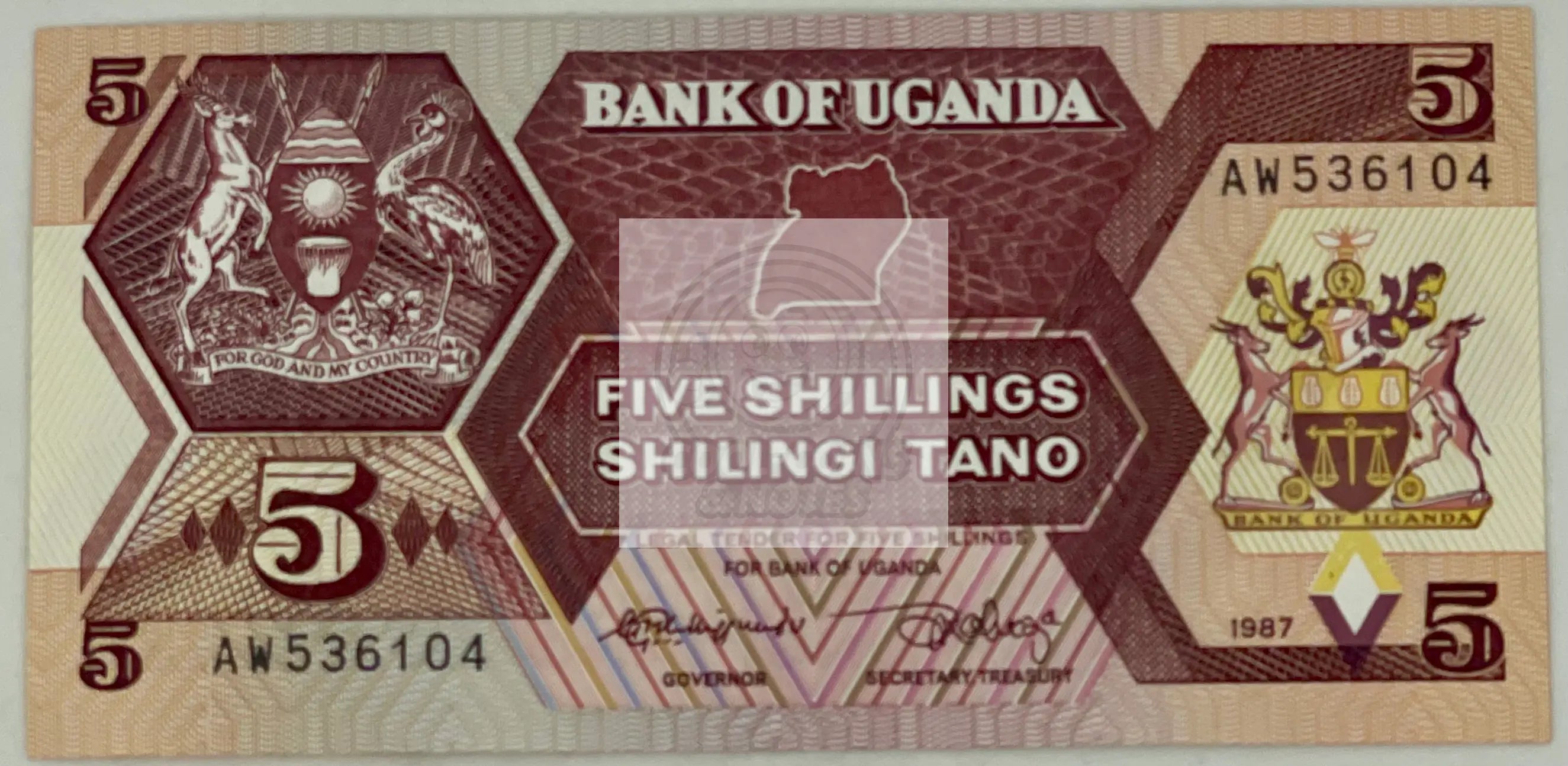 Uganda 5 Shillings Banknote, 1987, P-27, UNC World Banknote - Cool Coins & Notes