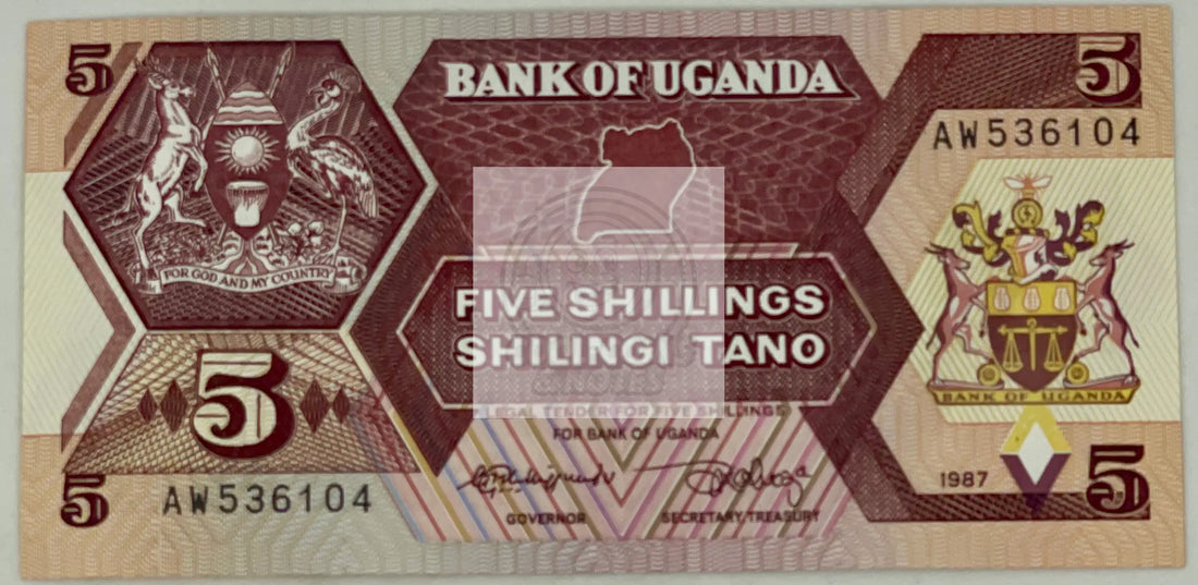 Uganda 5 Shillings Banknote, 1987, P-27, UNC World Banknote - Cool Coins & Notes