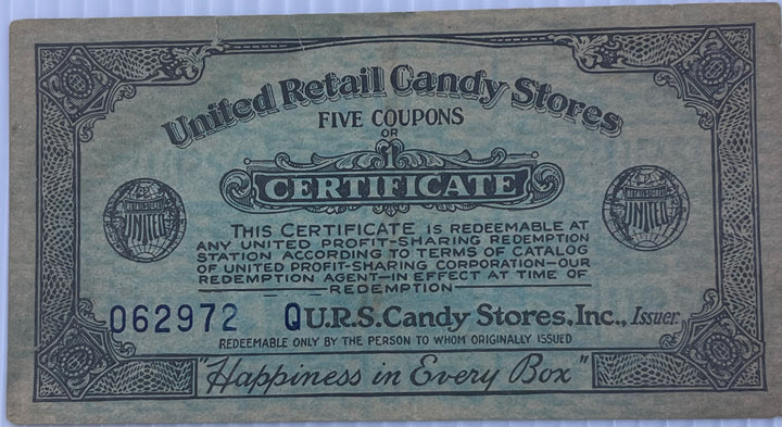 United Retail Candy Stores Ad Note – 1920s - Cool Coins & Notes
