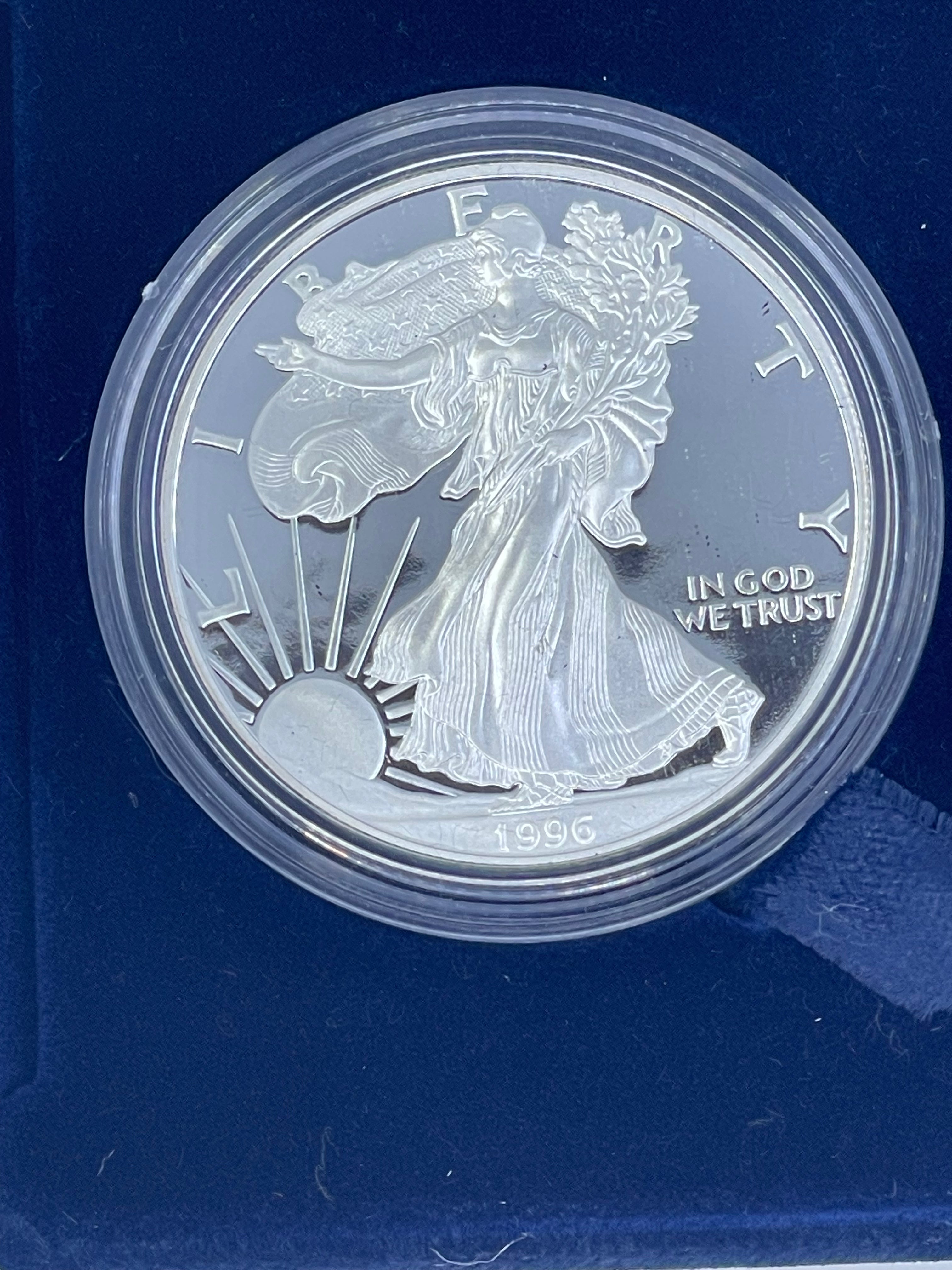 United States 1996-P Proof American Silver Eagle 1 Oz .999 Coin OGP with COA Cool Coins & Notes