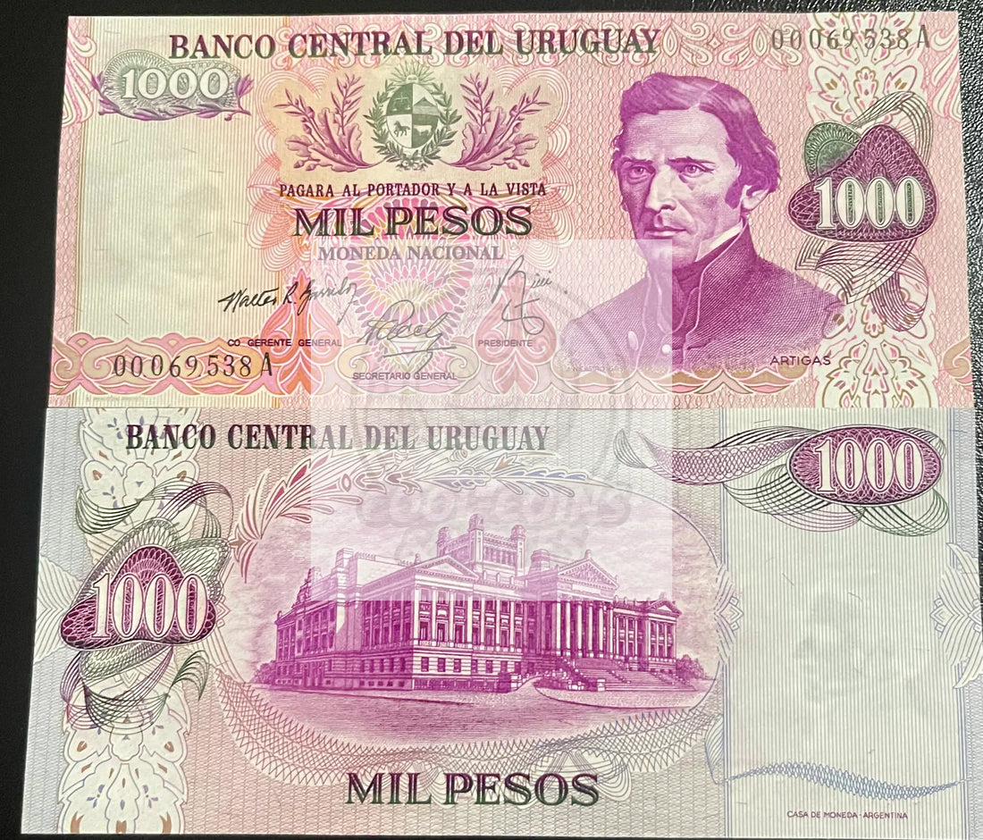 Uruguay 1000 Pesos ND 1974 Pick 52a.1 UNC Uncirculated Banknote - Cool Coins & Notes