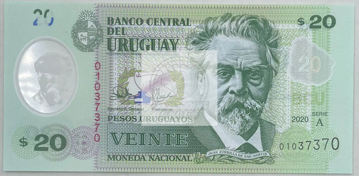 Uruguay 20 Pesos Uruguayos Banknote, 2020, P-101a.1, UNC, Polymer - Cool Coins & Notes