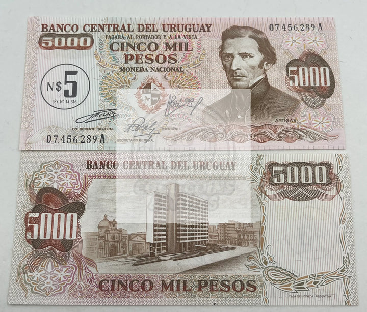 Uruguay 5 Nuevos Pesos on 5,000 Pesos Banknote, 1975 ND, P-57, UNC - Cool Coins & Notes
