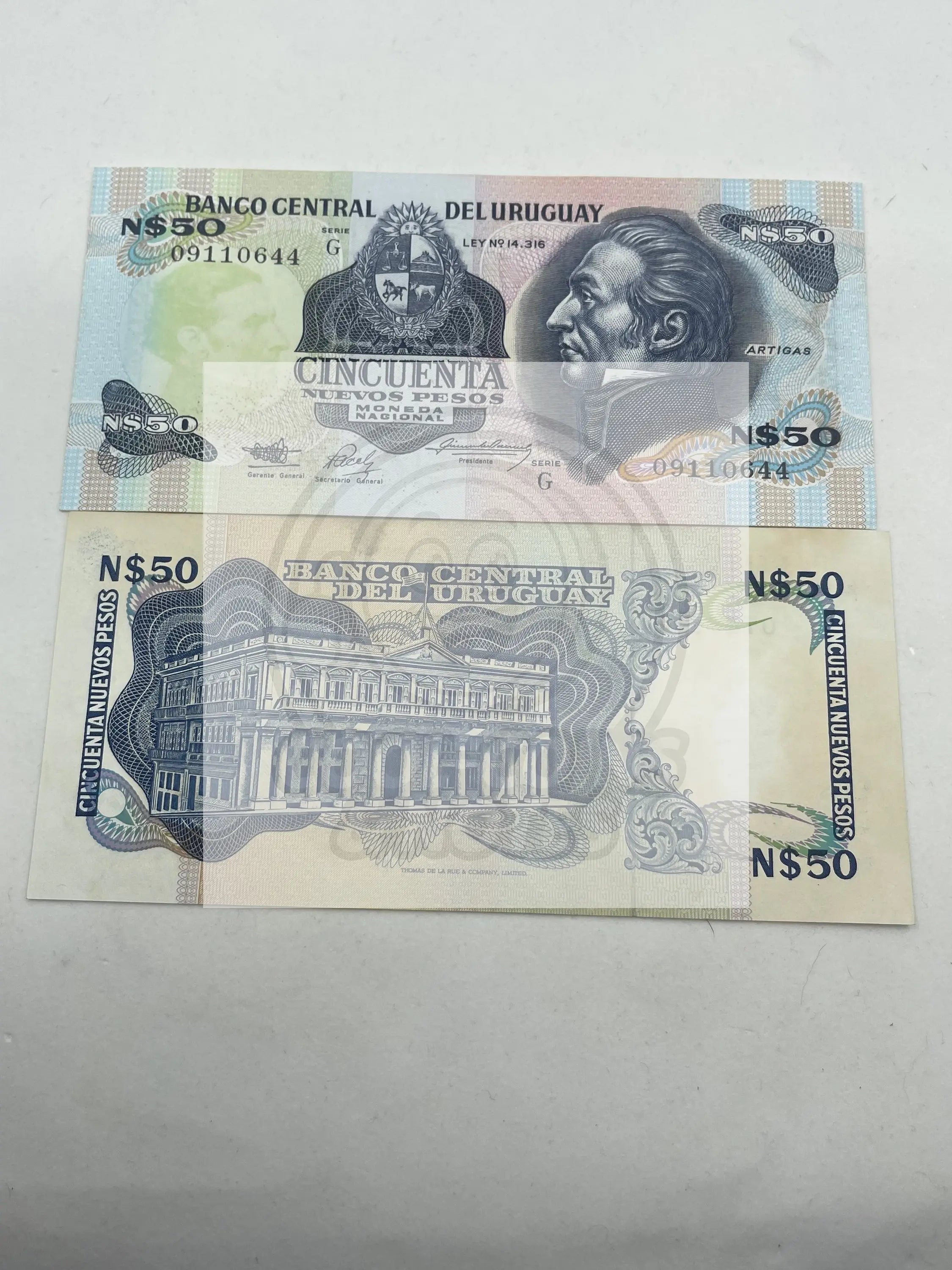 Uruguay 50 Nuevos Pesos KM61a uncirculated banknote with detailed design and security features