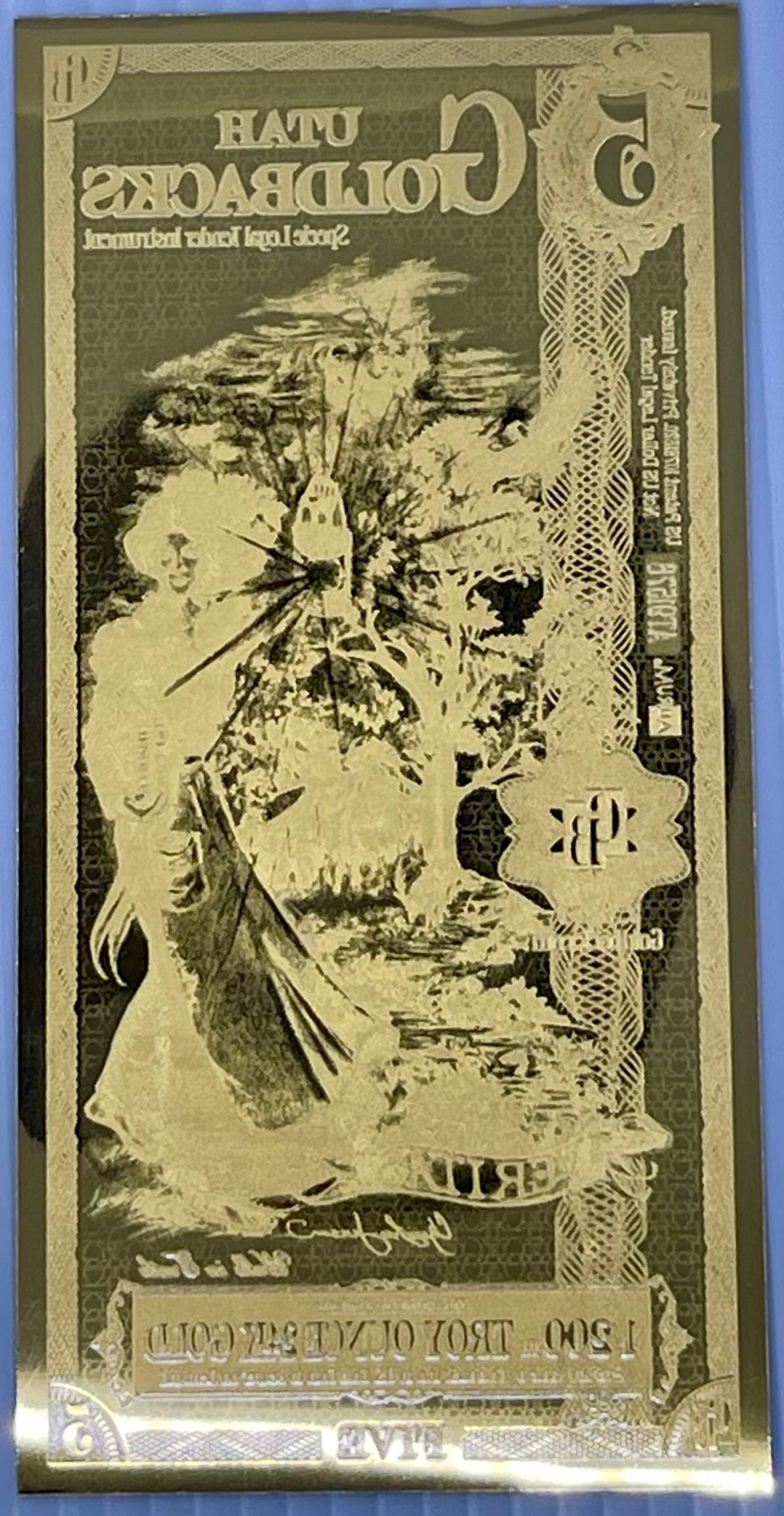 Utah 5 Goldbacks UNC 1/200th oz 24kt .999 Fine Gold Banknote - Cool Coins & Notes