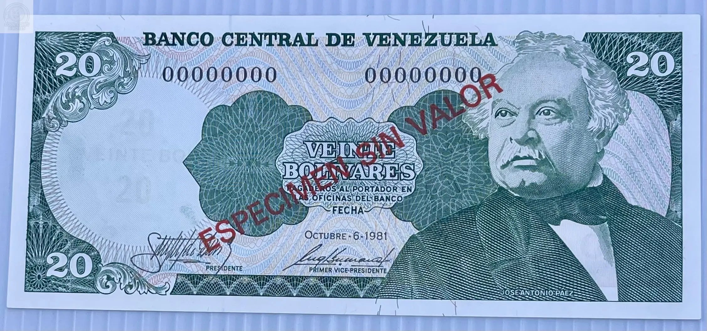 Venezuela 1981 20 Bolivars P-63 UNC Specimen Banknote Cool Coins & Notes