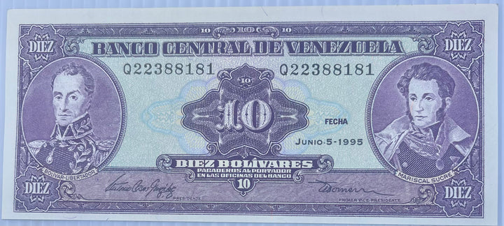 Venezuela 1995 10 Bolivars P-61d UNC Banknote - Cool Coins & Notes