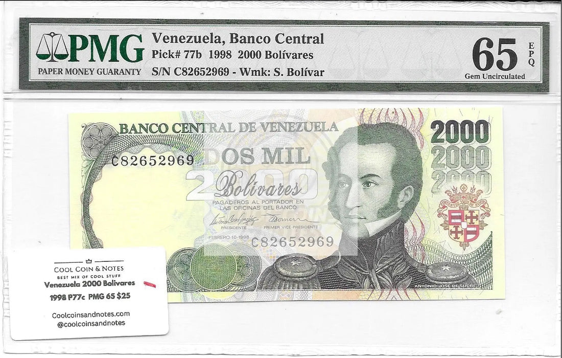 Venezuela 2000 Bolivares 1998 P 77 c Superb Gem UNC PMG 65 EPQ - Cool Coins & Notes