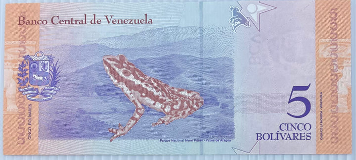 Venezuela 2018 5 Bolivares, P-102a, UNC Frog World Banknote Currency - Cool Coins & Notes