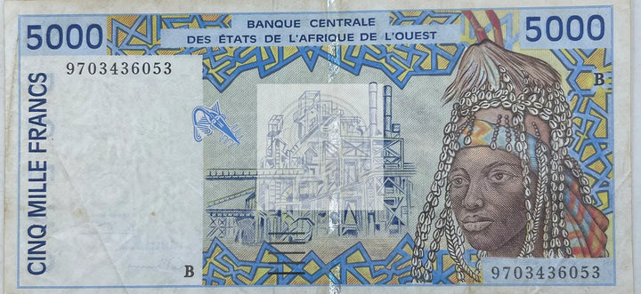 West African States 1997 5000 Francs P-713, Used World Banknote Currency - Cool Coins & Notes