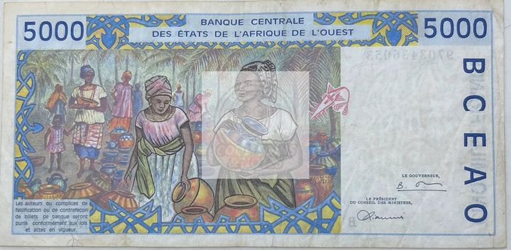 West African States 1997 5000 Francs P-713, Used World Banknote Currency - Cool Coins & Notes
