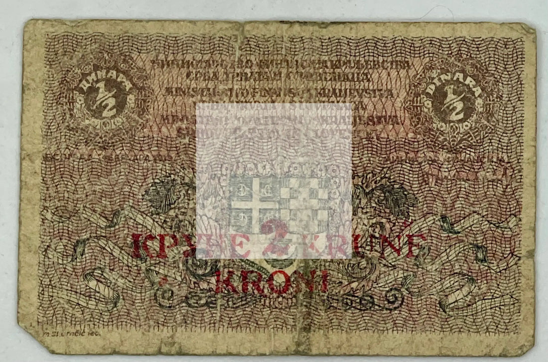 Yugoslavia 1/2  Dinar - Half Dinara ND 1919 P. 11, Used Note - Cool Coins & Notes
