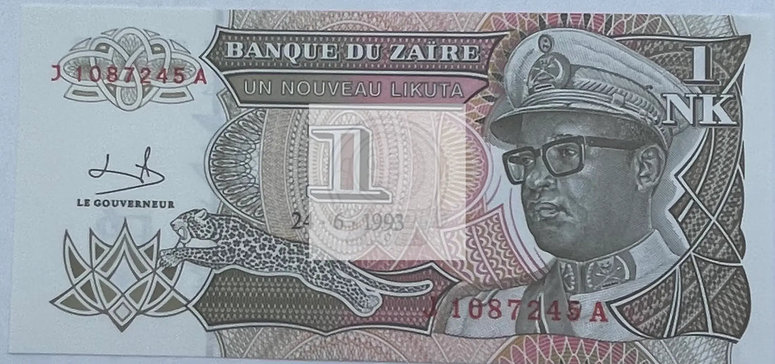 Zaire 1993 1 Nouveau Likuta Mobutu P47 UNC World Banknote Currency - Cool Coins & Notes
