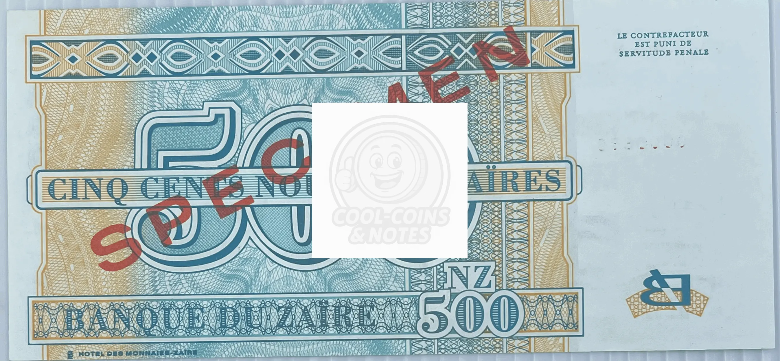 Zaire 1995 500 Zaires P-65s UNC Specimen World Banknote Currency