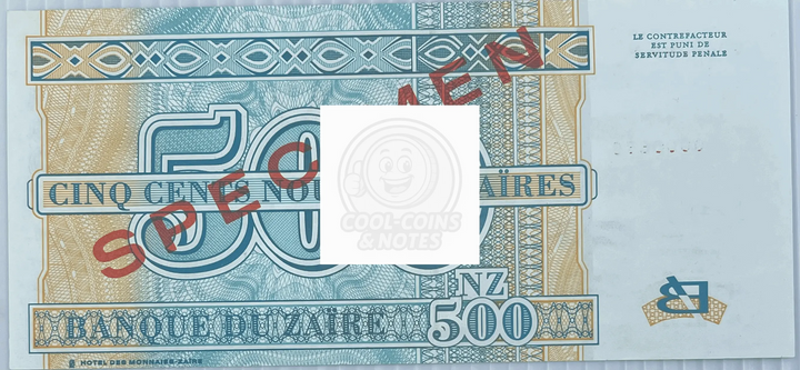Zaire 1995 500 Zaires P-65s UNC Specimen World Banknote Currency