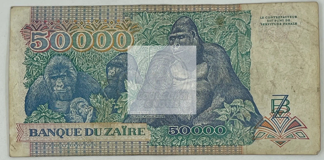 Zaire 50,000 Zaires Banknote, 1991, P-40, Used - Cool Coins & Notes