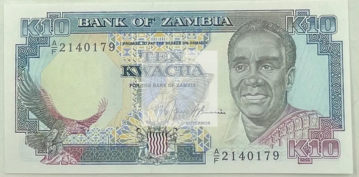 Zambia 1991 10 Kwacha P-31b UNC banknote with cultural and national symbols