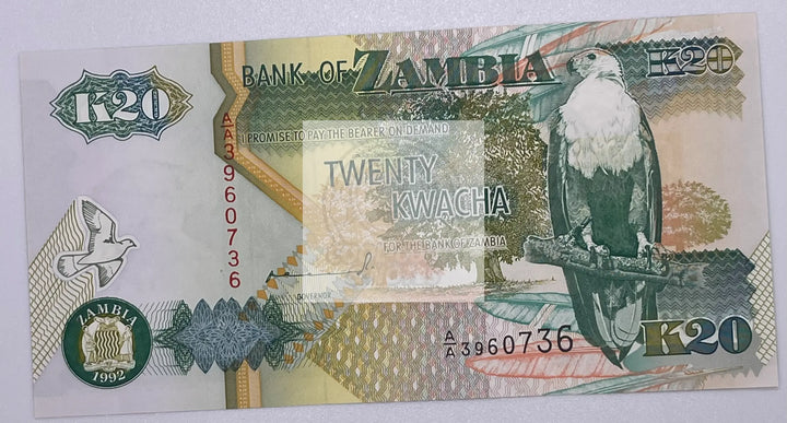 Zambia 20 Kwacha 1992 P 36 b UNC Banknote - Cool Coins & Notes