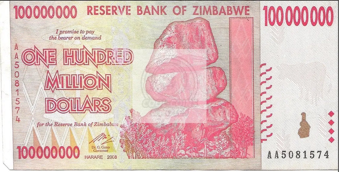 Zimbabwe 100 Million Dollar Bill Banknote P-80  - Pre Trillion Series - Cool Coins & Notes