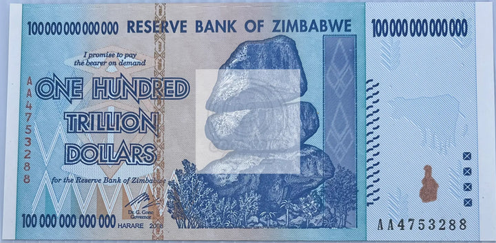 Zimbabwe 100 Trillion Dollars 2008, P-91 UNC  World Banknote - Cool Coins & Notes