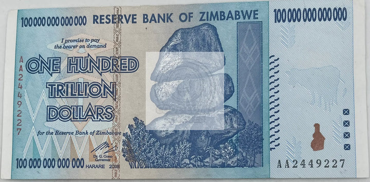 Zimbabwe 100 Trillion Dollars Banknote, 2008, P-91, Used  World Banknote - Cool Coins & Notes