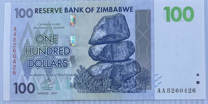 Zimbabwe 2007 100 Dollars P-69 UNC Banknote - Cool Coins & Notes
