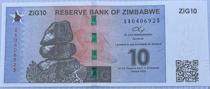 Zimbabwe 2024 10 Zig P-110 UNC World Banknote - Cool Coins & Notes