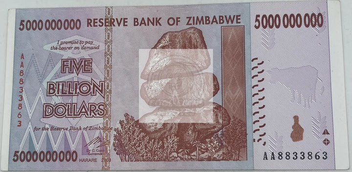 Zimbabwe 5 Billion Dollars, 2008, P-84, Used World Banknote - Cool Coins & Notes