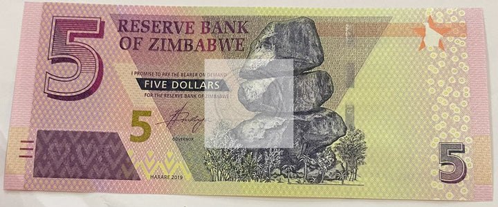 Zimbabwe 5 Dollars Banknote, 2019, P-102, UNC - Cool Coins & Notes