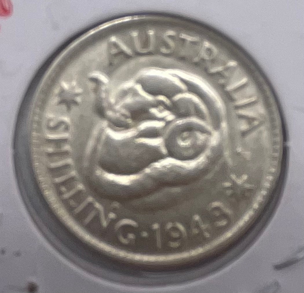 1943 S Australia 1 Shilling KM 35- Fantastic Silver Ram Coin - See Pictures - Cool Coins & Notes
