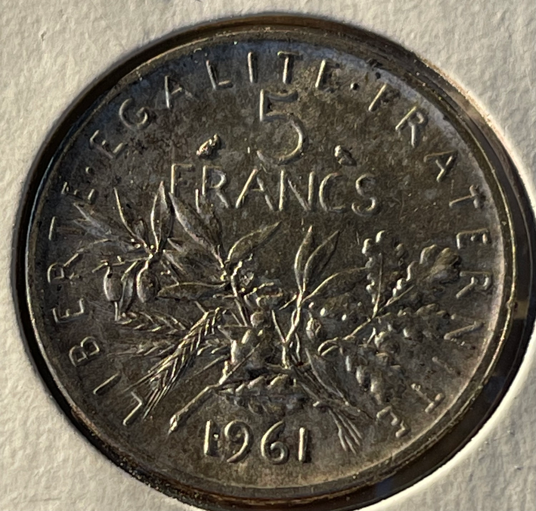 1961 FRANCE 5 FRANCS KM #926 SILVER COIN - Cool Coins & Notes