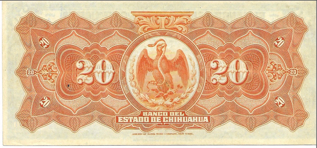 20 Pesos Harvesting 1913 Chihuahua Mexico Series A UNC