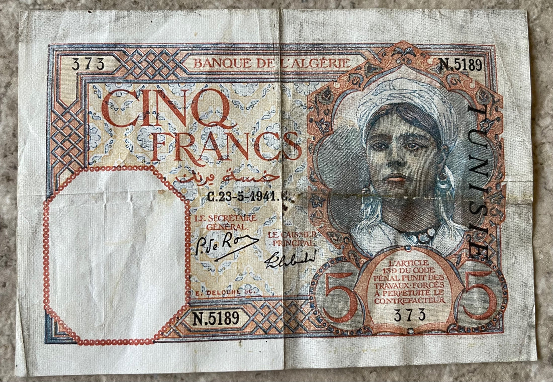 ALGERIA, 5 FRANCS, P#77b 1941, Used Banknote