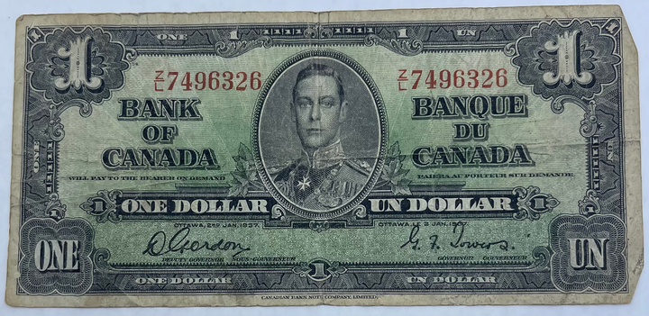 Canada 1937 $1  P-58e, Used From Lot World Banknote Currency - Cool Coins & Notes