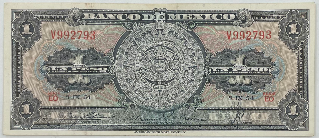 Mexico 1954 1 Peso P-59k.1, Used,  World Banknote From Lot