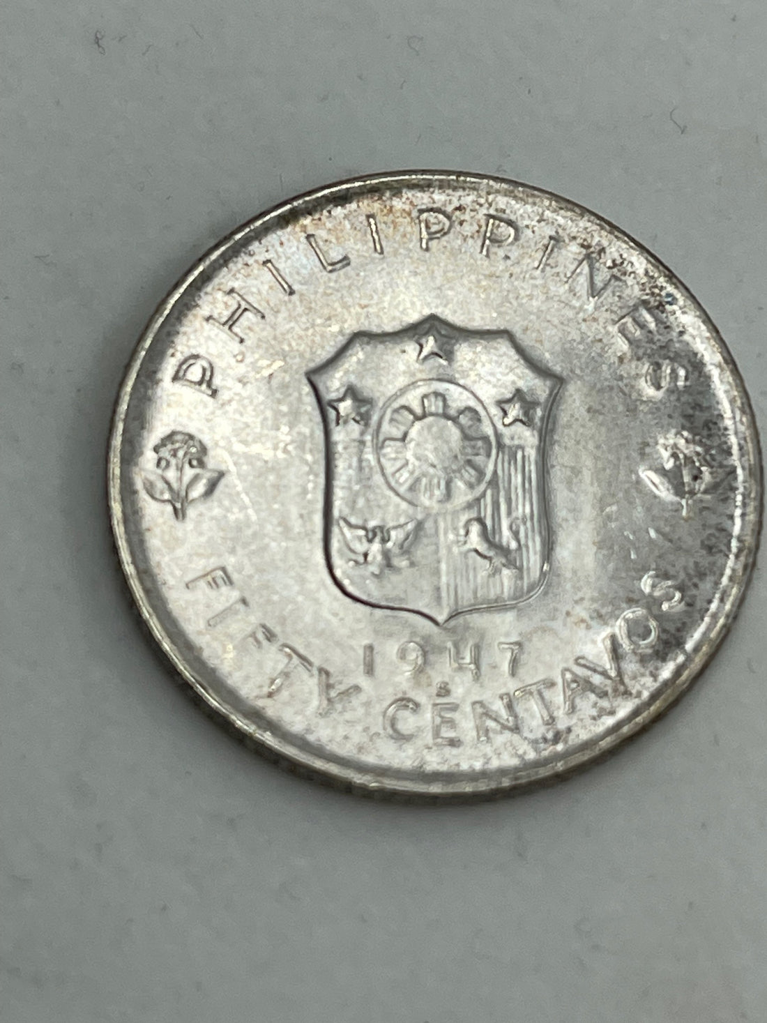 Philippines 1947 50 Centavos Coin Silver UNC KM 184