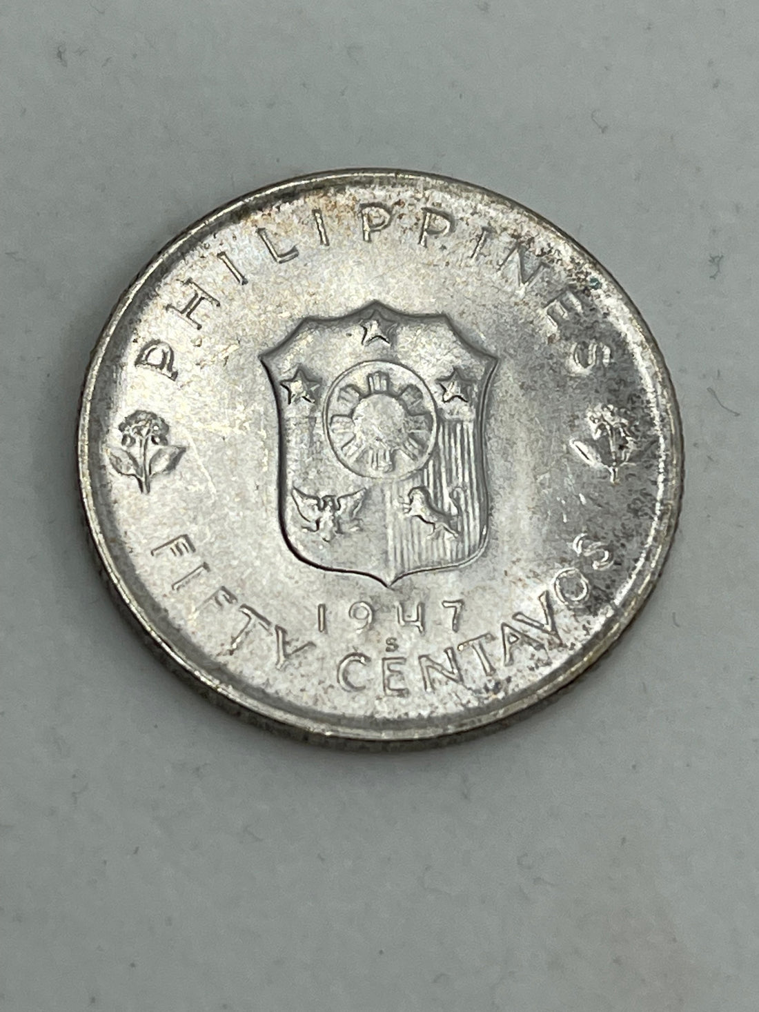 Philippines 1947 50 Centavos Coin Silver UNC KM 184
