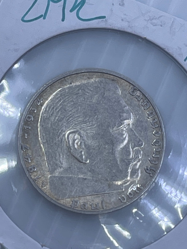 Germany 1939 J 2 Mark KM 93 WW2 Silver Coin Third Reich Reichsmark - Cool Coins & Notes