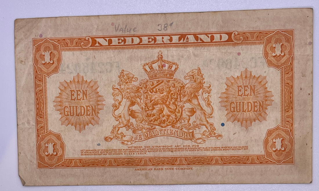 Netherlands 1943 1 Gulden P-64, Used World Banknote