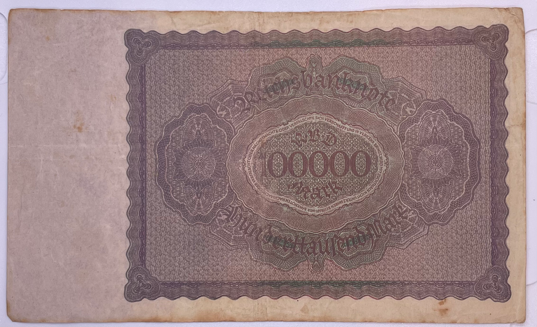 1923 Germany 100,000 Mark P83 Used Banknote From Lot