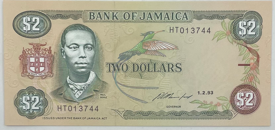 1993 Jamaica $2 Dollars  P-69e  UNC Banknote