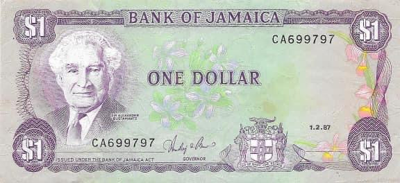 Jamaica 1987 $1 P-68, Used World Banknote