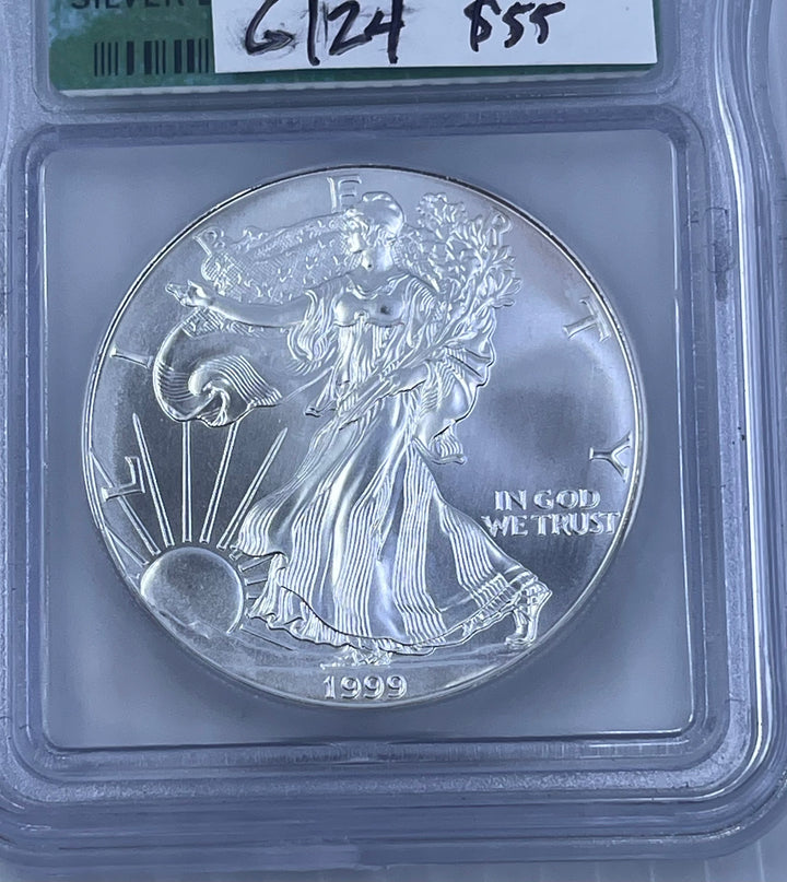 ASE Silver Eagle 1999 ICG MS69 1 Ounce Silver Coin KM 173 - Cool Coins & Notes
