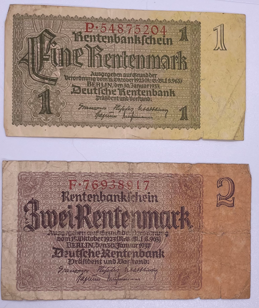 GERMANY 1937 1 & 2 MARK CIRCULATED BANKNOTES P-173b.3 & 174b.3 - Cool Coins & Notes